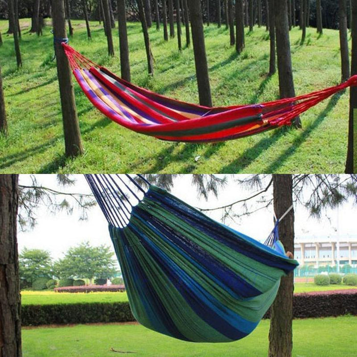 Portable Hammock Outdoor Garden Hanging Bed for Home Travel Camping Hiking Swing Canvas Stripe Red - NAKHIL