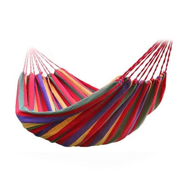 Portable Hammock Outdoor Garden Hanging Bed for Home Travel Camping Hiking Swing Canvas Stripe Red - NAKHIL