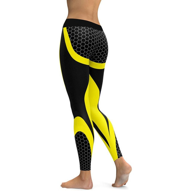 Mesh Pattern Print Leggings fitness Women Elastic Slim Pants - NAKHIL