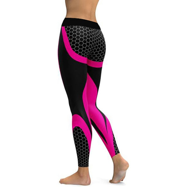 Mesh Pattern Print Leggings fitness Women Elastic Slim Pants - NAKHIL