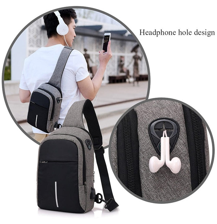 Multifunction Crossbody Bags USB Charging Chest Pack Short Trip Water Repellent - NAKHIL